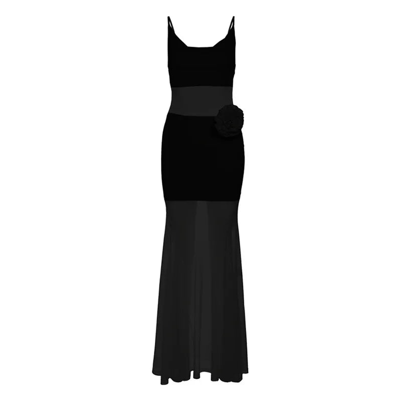 Autumn and Winter Women's Solid Color Sexy Pure Desire Suspenders See-through Slim-fitting Hip Long Dress
