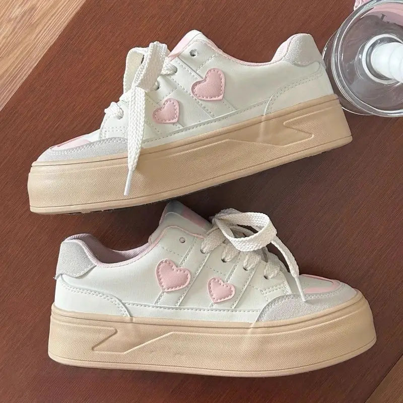 Little White Platforms Shoes Lightweight Breathable Round Toe Casual Shoes Versatile Princess Style Womens Sneakers