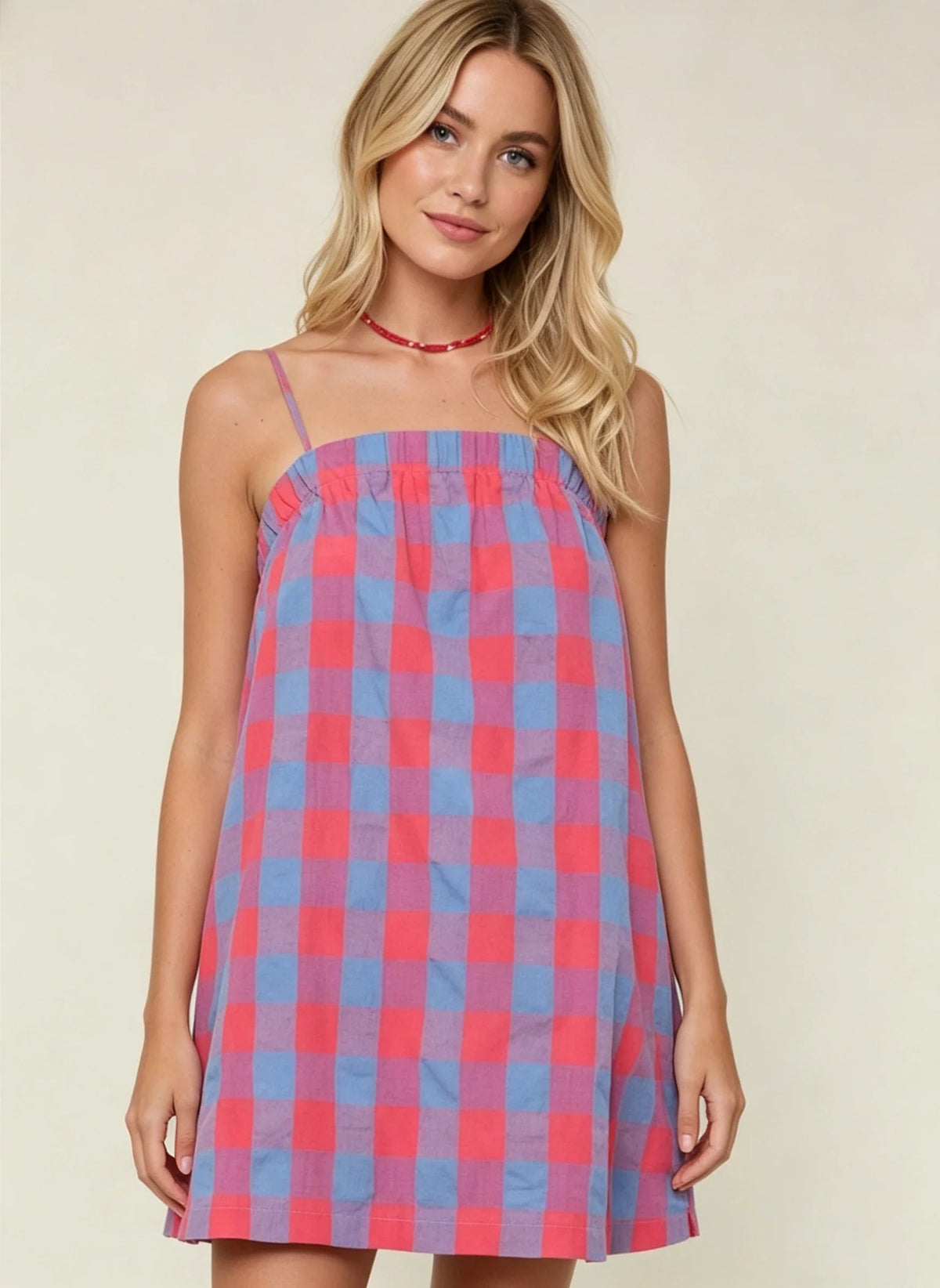 Women Y2k Gingham Mini Cami Dress Boho Graphic Spaghetti Strap Flowy Short Dress Cute Summer Holiday Sundress