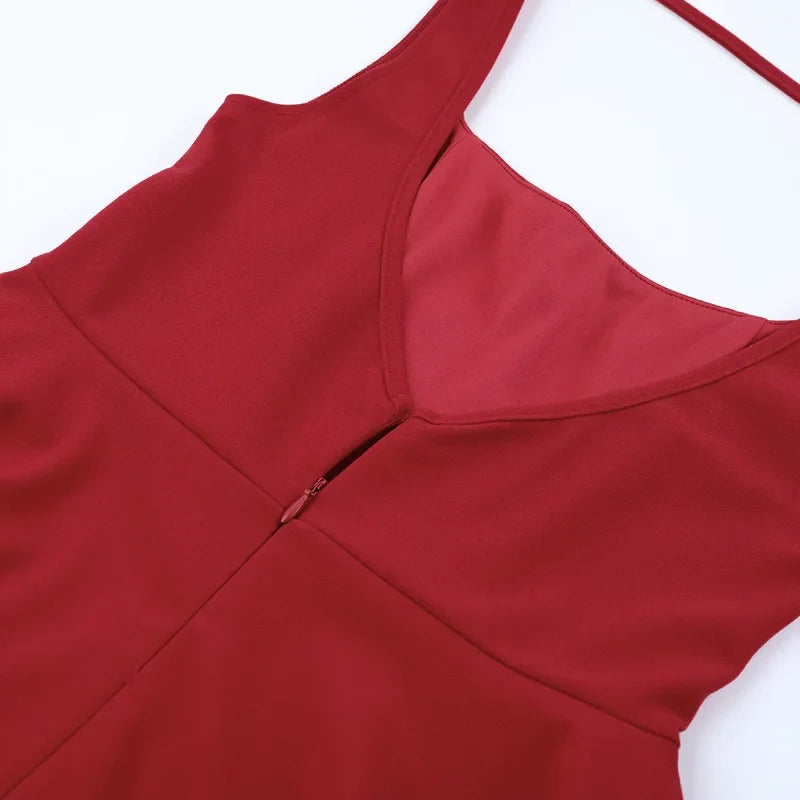 Women's Red Backless Mini Dress Summer Fashion Square Neck Sleeveless High Waist A Line Short Summer Elegant Tank Dress