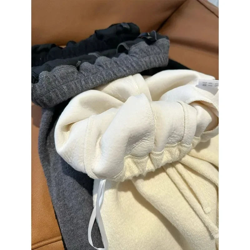 Baggy Casual Autumn Sweatpants Woman Vintage Basic Korean Popular Wide Leg Pants Old Money Winter Warm Trousers 2024