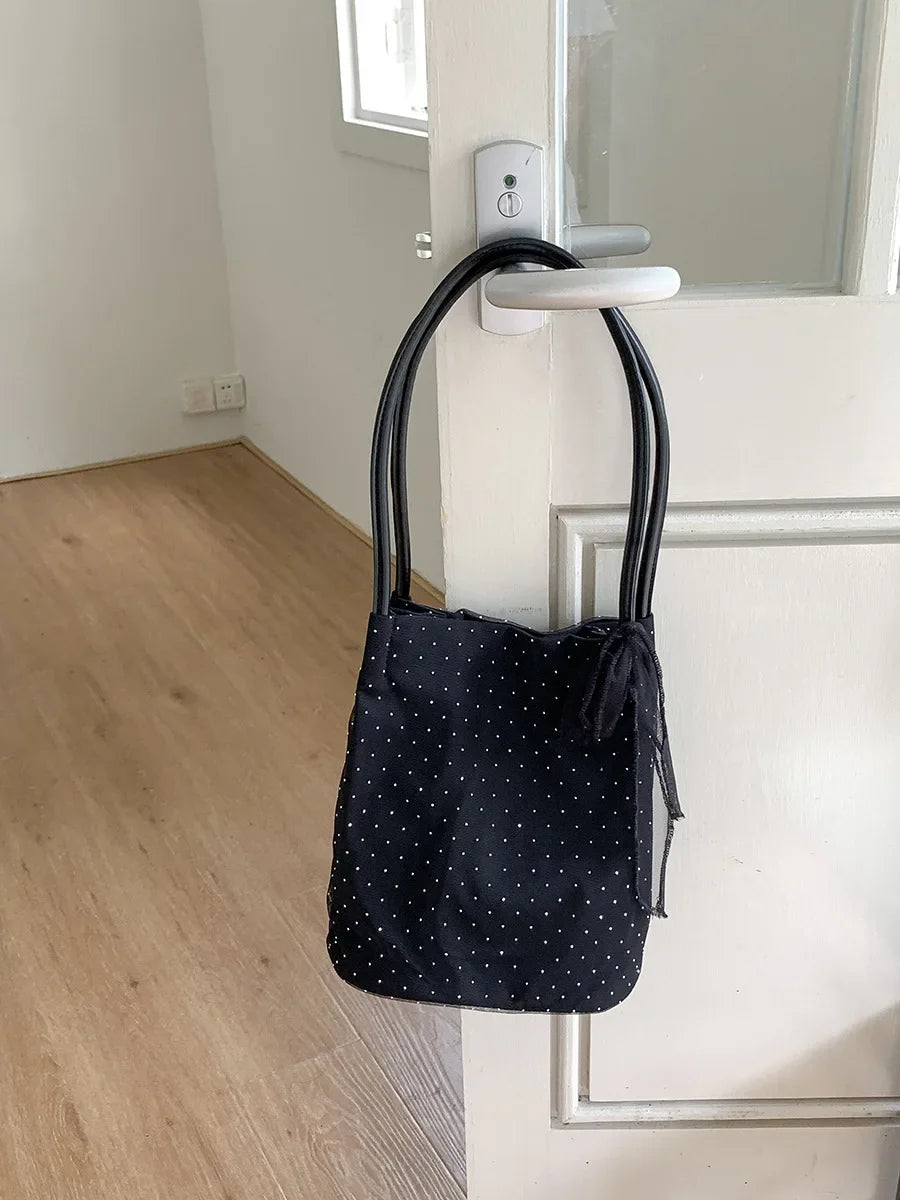 Sweet Girl Shoulder Bag Women's Korean Diamond Handbags New Summer Nylon Bow Tote Bags