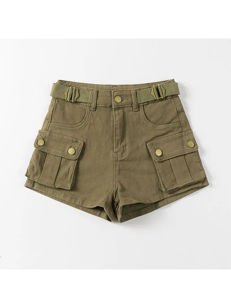 Vintage Women's Denim Shorts Hight Waisted Pockets Khaki Y2k Casual Jeans Cargo Pants Gothic Black Short Jeans Summer New