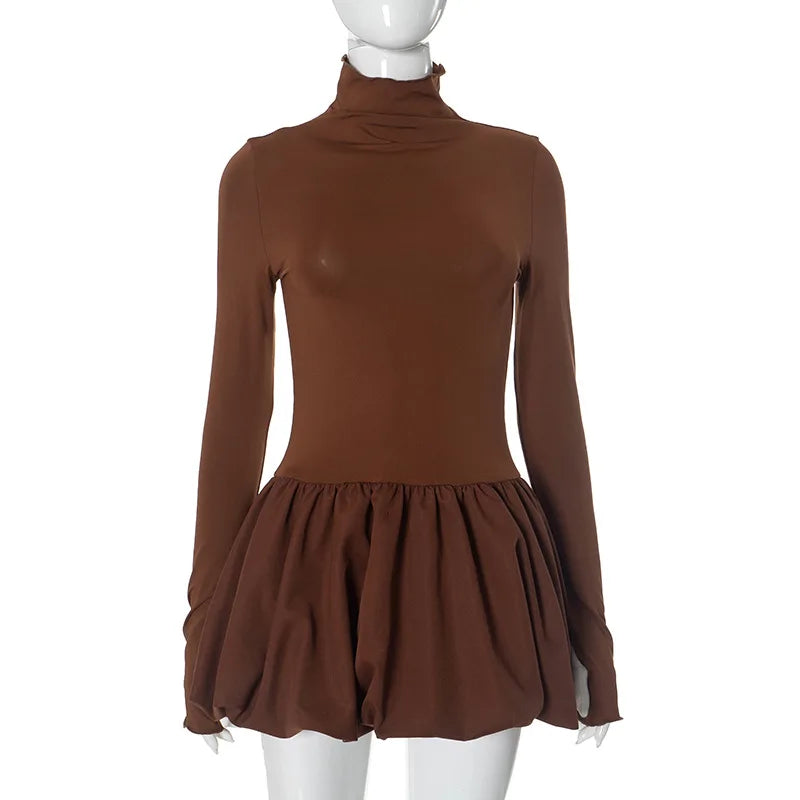 Mock Neck Long Sleeve Gathered Bubble Skirt Set