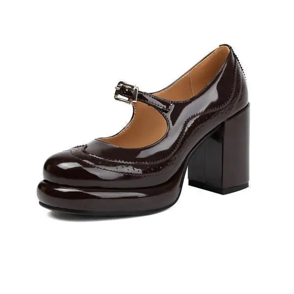 African Woman Shoe Chunky Sandals Round Toe Shallow Mouth Casual Heels Classic Style Mary Jane Burgundy Block Straps Comfortable
