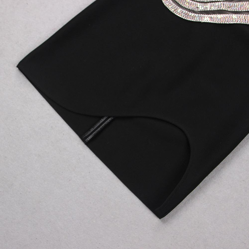 One Shoulder Rhinestone Mesh Mini Dress