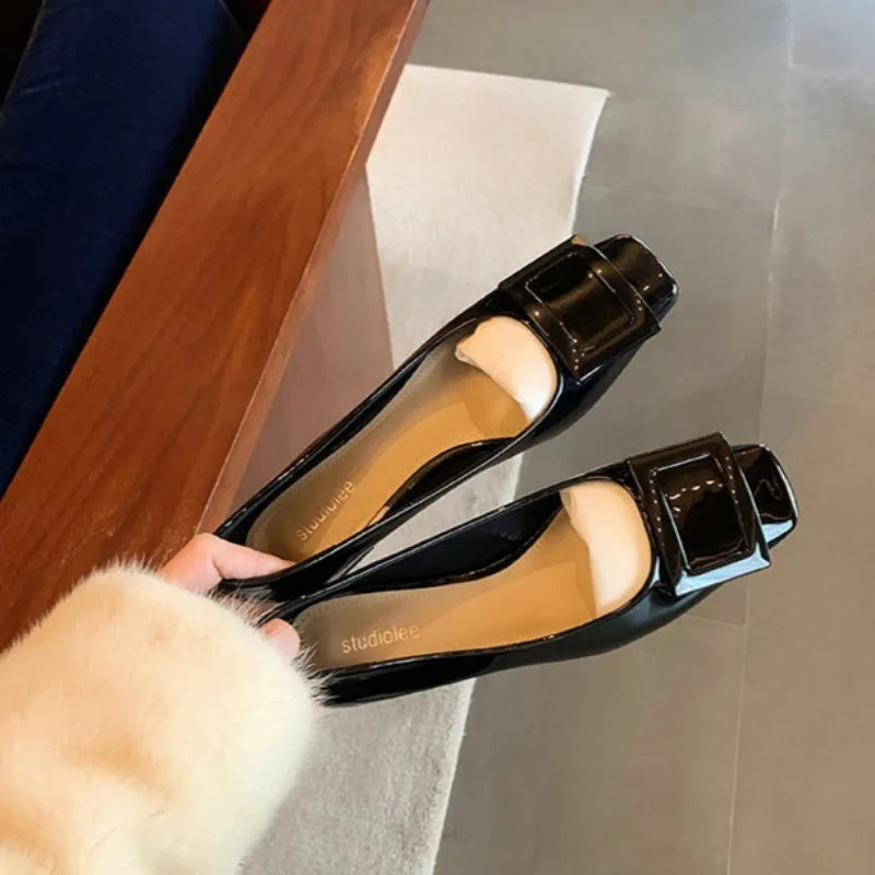 Square buckle commuting women's shoes new style thick heel gentle style square toe elegant temperament high heels women's shoes