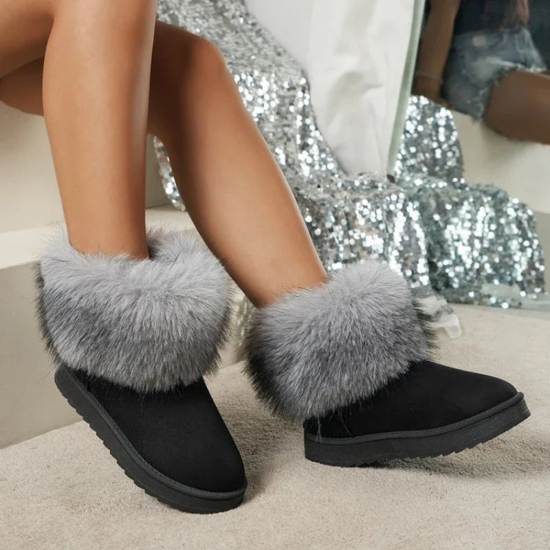 Casual Non Slip Plush Women Snow Boots Brown Round Toe Solid Thick Bottom Flat Comfortable Outdoor Warm Women's Cotton Shoe