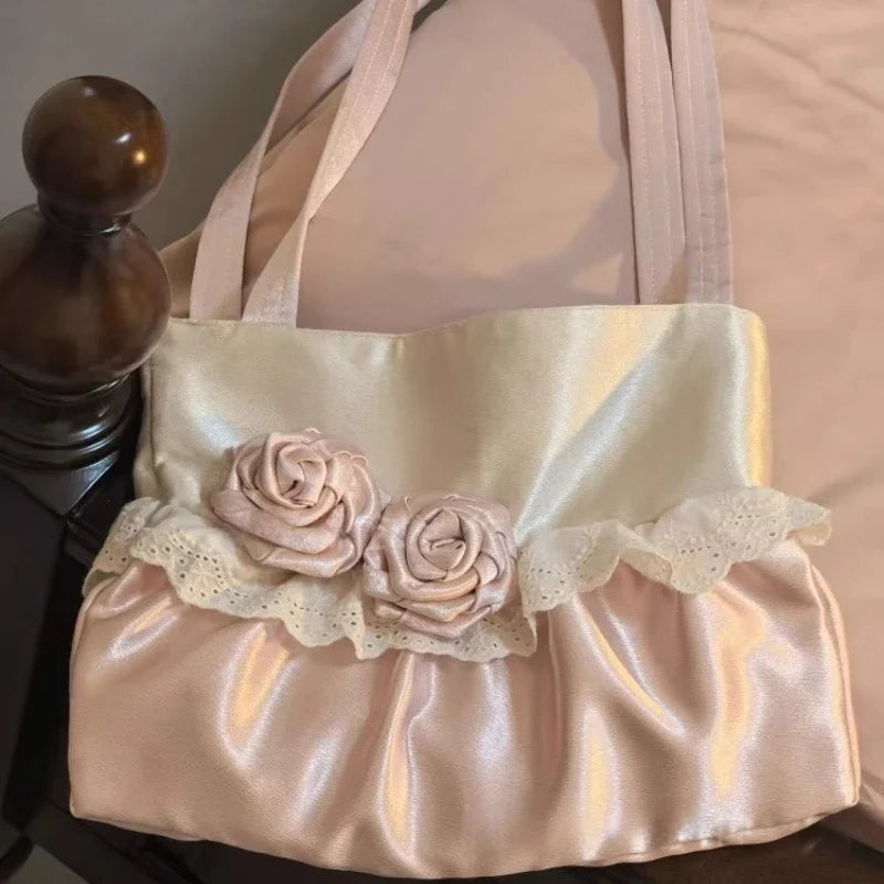 Contrast Color Fashion Office Lady Women's Handbags Y2k Aesthetic Elegant All Match Shoulder Bags Patchwork Flower Underarm Bag