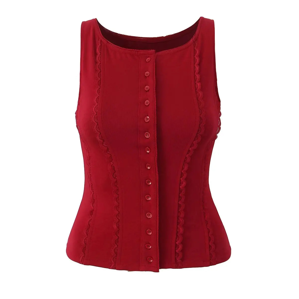Red White Slim Tank Top Women Sleeveless O Neck Lace Spliced Summer Crop Top Streetwear ropa de mujer