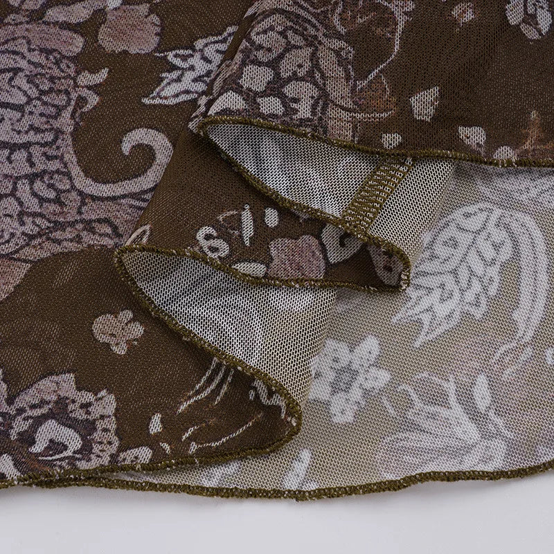 Women's Vintage Brown Floral Print Maxi Skirt New Spring Summer Retro Style A Line Long Skirt Casual Boho Outfit No Belt