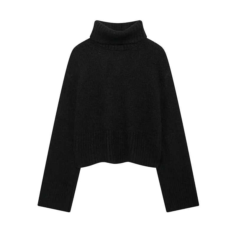 Cropped Pullovers Women Sweater Knit Loose Turtleneck Long Sleeve Female Knitted Top Autumn Winter Fashion Lady Outwear