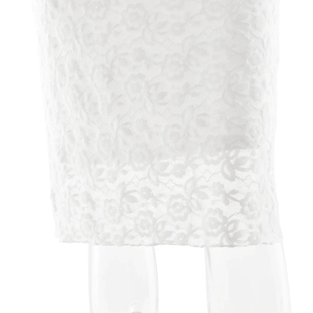 V Neck Lace Long Dress Solid Women See Through High Waist Patchwork Slim Dress Elegant Female Date Party Evening Dress