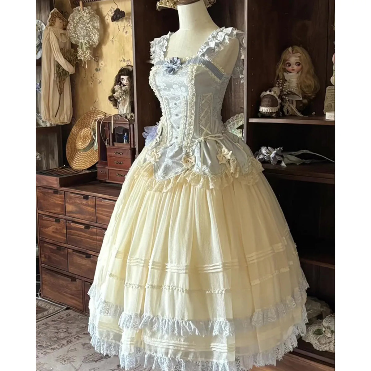 Japanese Vintage Style Women's Purple Beige Blue Bow Slim Long Dress Coming-of-age Birthday Banquet Host Evening Dress