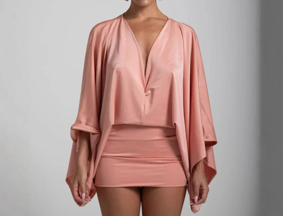 Women's Summer New Women's Clothing Solid Color V-neck Splicing Casual Super Short Versatile Dress