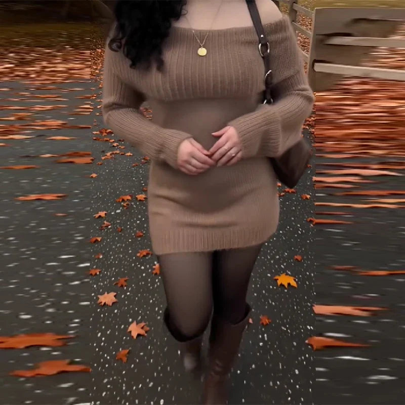 Women's Sexy Off-the-shoulder Bodycon Sweater Trendy Retro Stylish Outfit Office Ladies Party Elegant Temperament Autumn Clothes