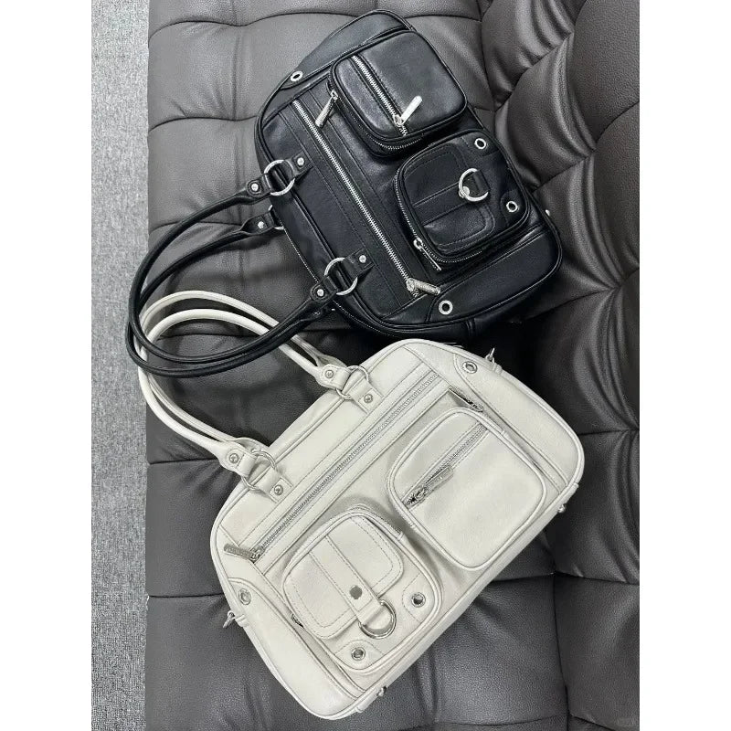 Y2k Vintage Large Capacity Shoulder Bag Women Harajuku Punk PU Motorcycle Handbag Female Gothic Trendy Tote Bag Designer