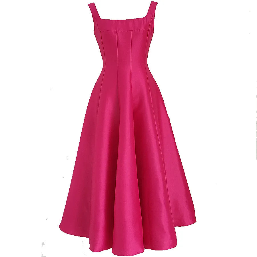 Square Collar Evening Dress French Hepburn Style Niche Temperament Retro Sling Slim Waist Wedding Party Dresses Fluffy Prom Robe