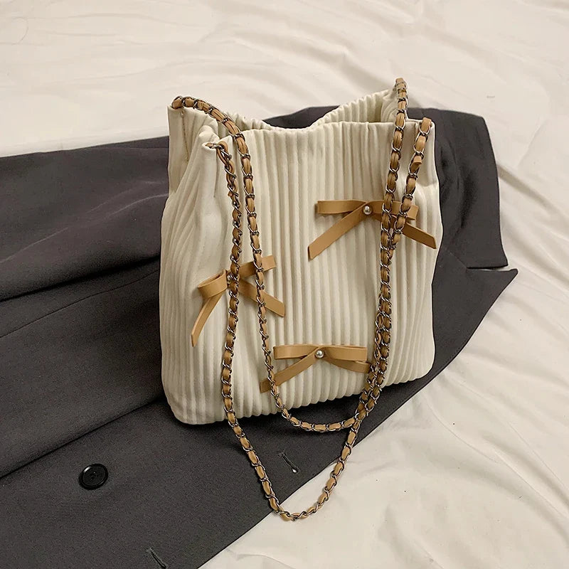 Trendy Design Pleated Bow Handbags and Purses Women Shoulder Crossbody Bags 2024 New Messenger Clutches Bag High Quality