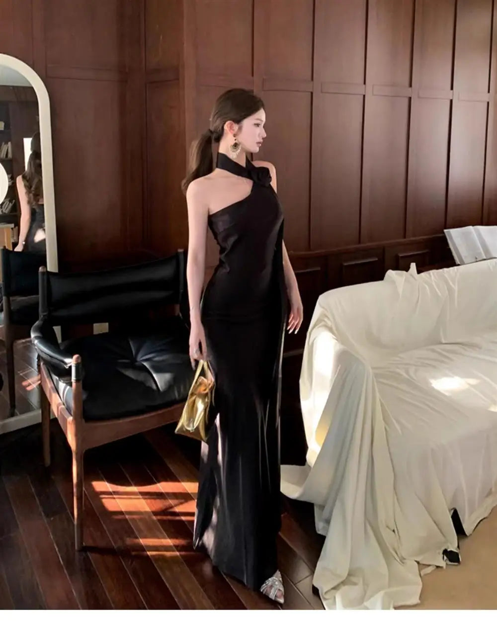 Stunning Strapless Gown Women's Summer Sexy Backless Sash Long Dress Banquet Silk Evening Gown Slim Fit Wrap Style without Sl...