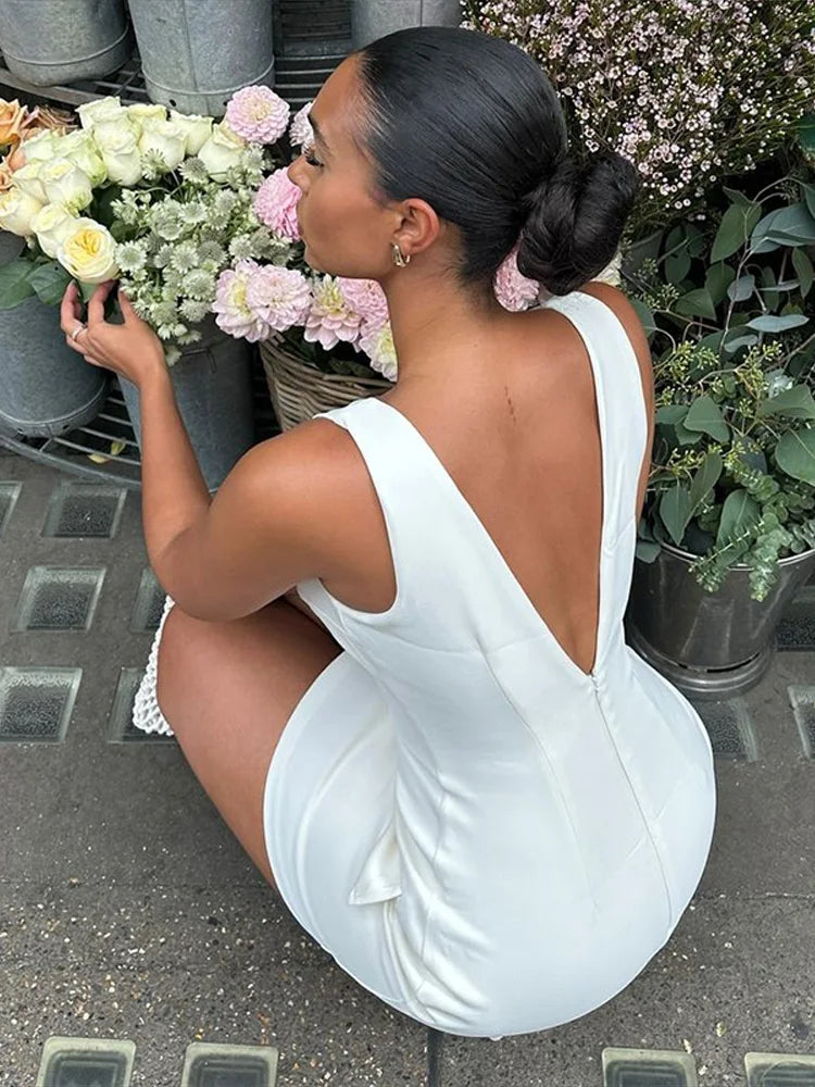 Fashion Mini Party Dress Women V-neck Sleeveless Backless Slim Hip Package Evening Dresses Female 2025 Spring Summer Lady Robe