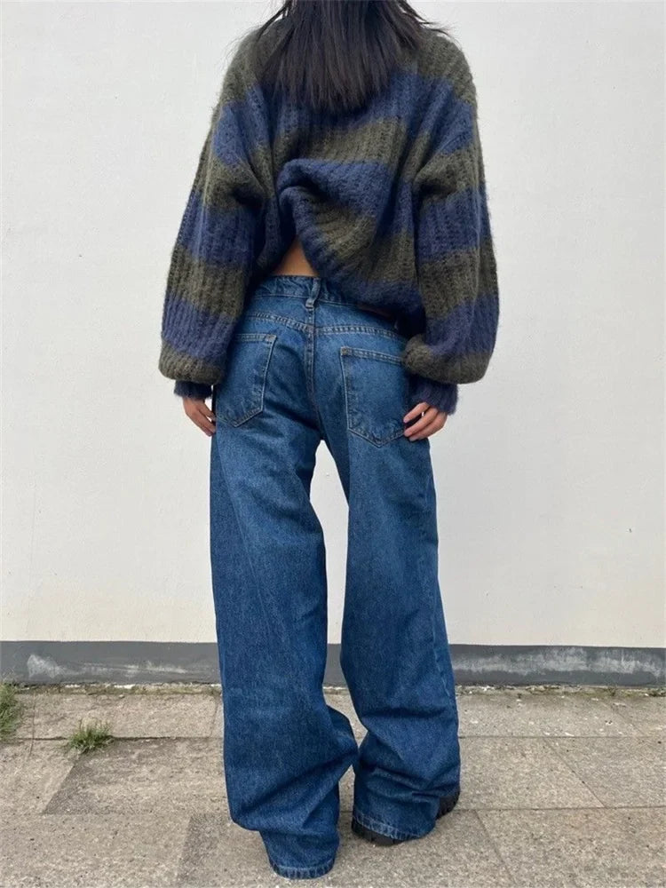 Women's American Street Style Wide Leg Jeans Summer Young Girl Street Straight Bottoms Vintage Baggy Trousers Female Denim Pants
