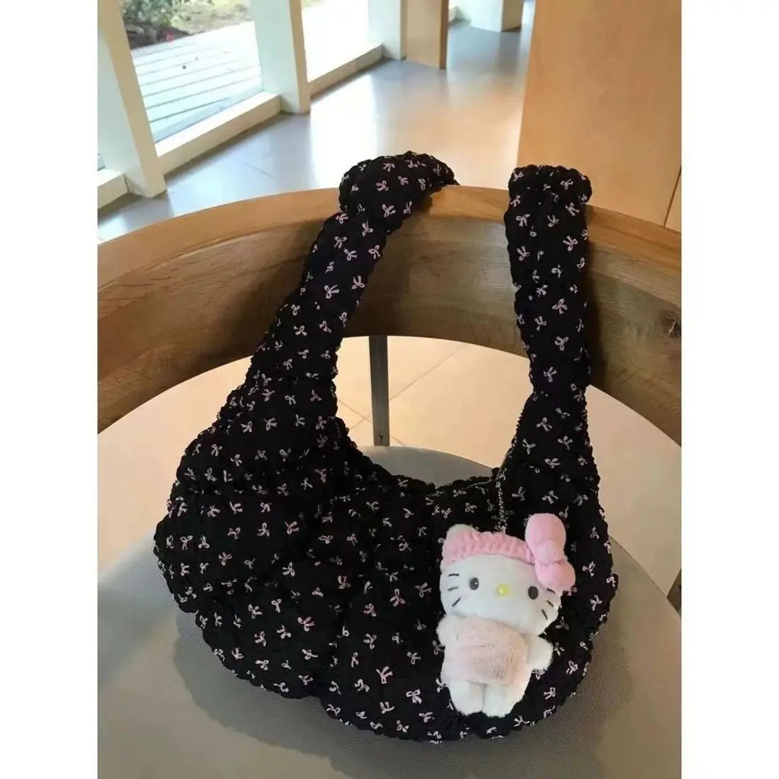 Korean Style Balletcore Bow Shoulder Bag Women Pleated Large Capacity Cloud Bag Ladies Sweet Cute Crossbody Bag New