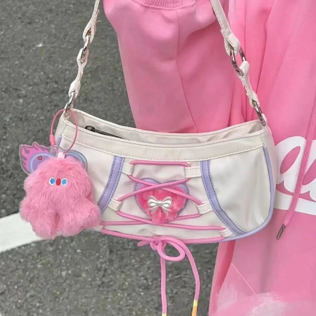 Drawstring New Underarm Bag Ins Japanese Sweet Cute Style One Shoulder Small Body Bag Purses and Handbags