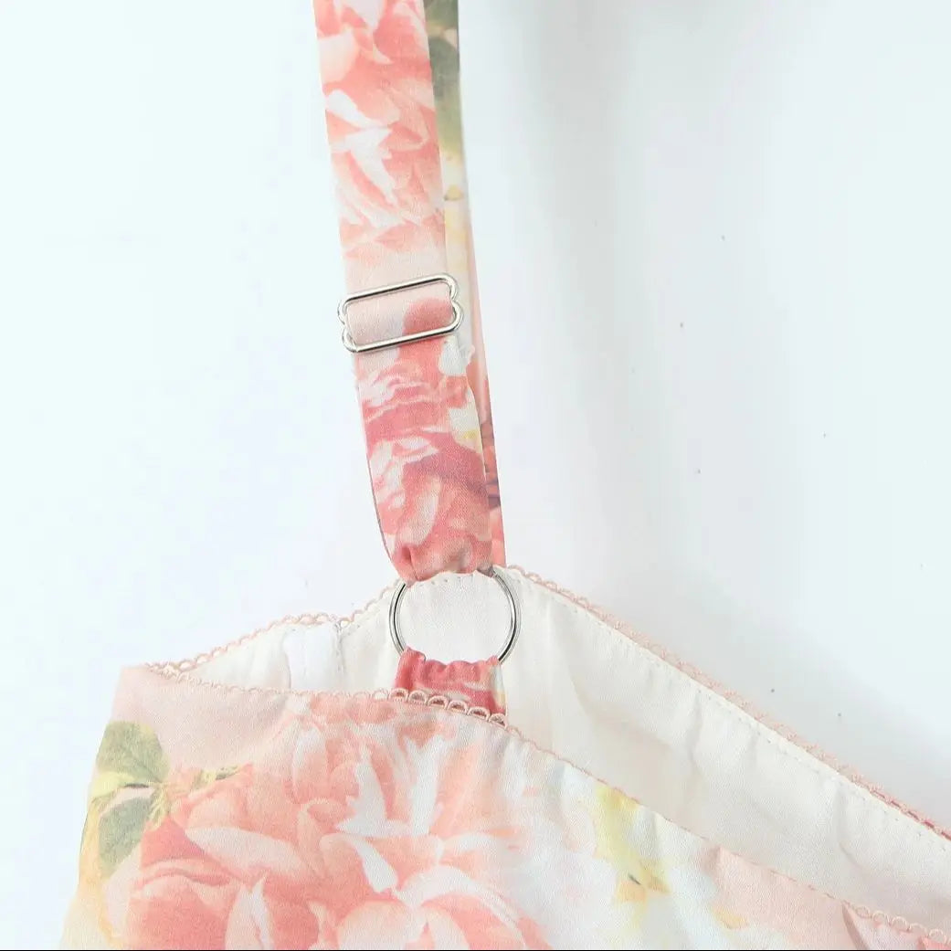 Sweetheart Bustier Wide Strap Floral Drop Waist Ruffle Midi Dress