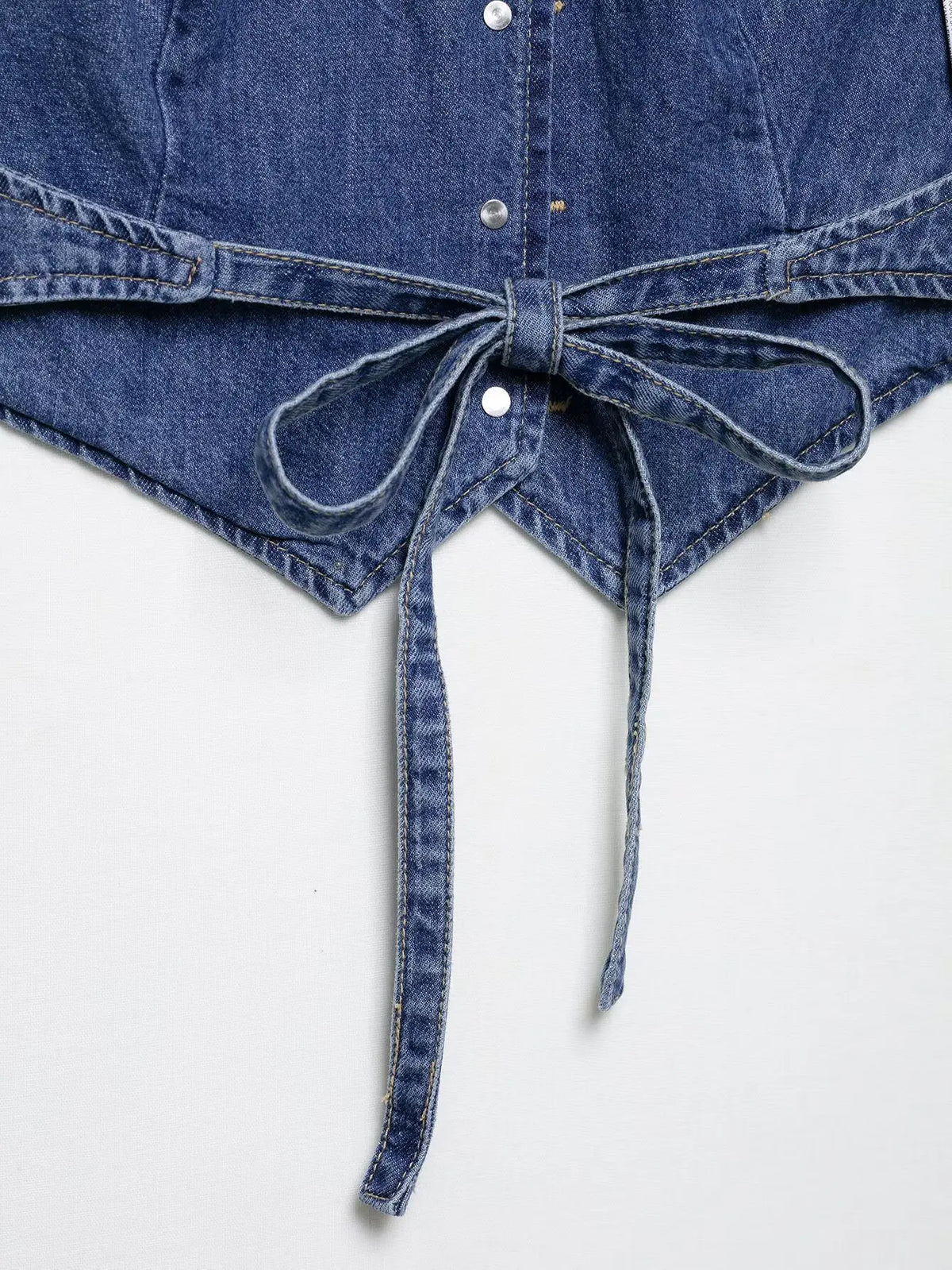 Summer Sexy Chic Women Tank Tops Solid Halter V-Neck Denim Tank Tops New Fashion Backless Mujer Tops