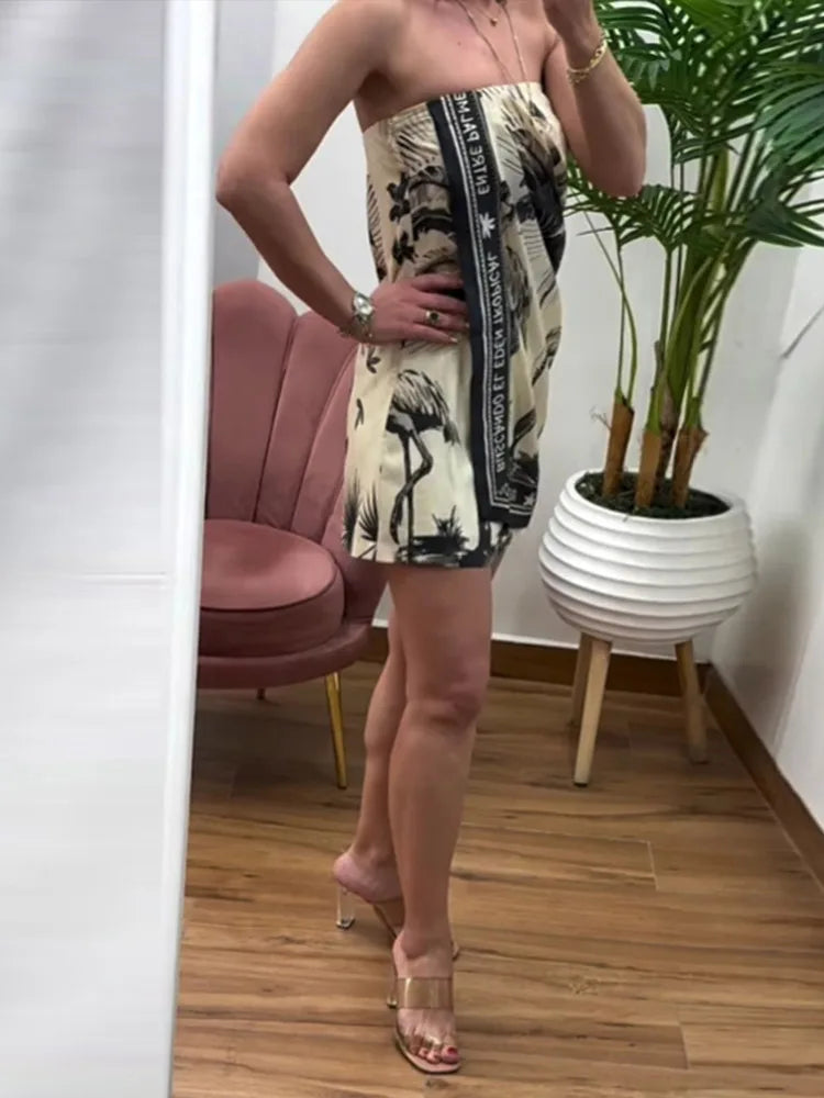 Detachable Halter Strapless Dress Drooping Floral Baggy Fashion Backless Vacation Beach Women's Suspender Print Short Dresses
