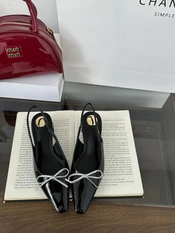 Women's Shoes Silver Block Heels Closed Toe Sandals Shallow Mouth 2025 Summer Chunky Bow Open Retro Pointed Girls New Butterfly-