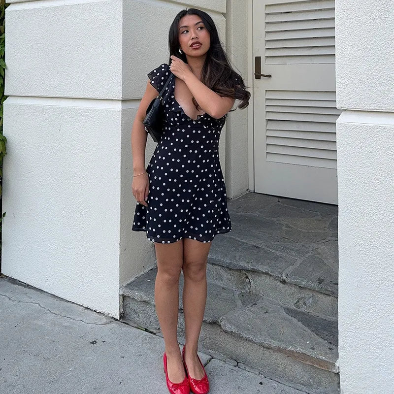 Sexy Mesh Patchwork Mini Dress Female Sleeveless V-Neck Contrast High Waist Slim Party Dress For Women Summer Y2k Dress