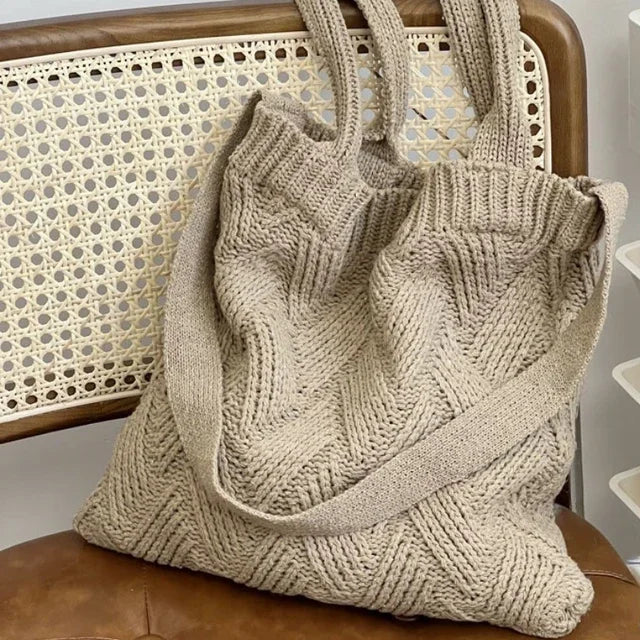 Grunge Vintage Knitted Solid Shoulder Bag Simple All Match Y2k Aesthetic Tote Japanese Cute High-capacity Crossbody Handbags