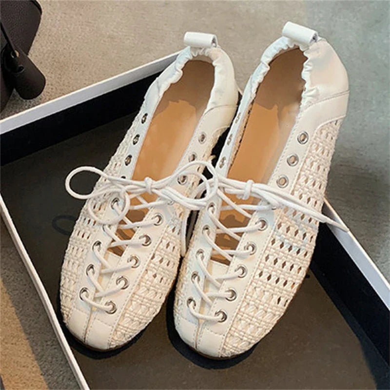 Fashion Hollow Out Mesh Split Toe Women Tabi Ballet Flats Summer Comfortable Walking Lazy Loafers Casual Girls Dance Shoe