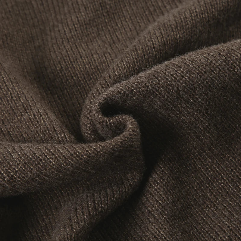 Y2K Brown V-neck Hooded Sweater Vintage Basic Slim Button Up Knitted Pullovers Autumn Casual Streetwear Outfits Lady