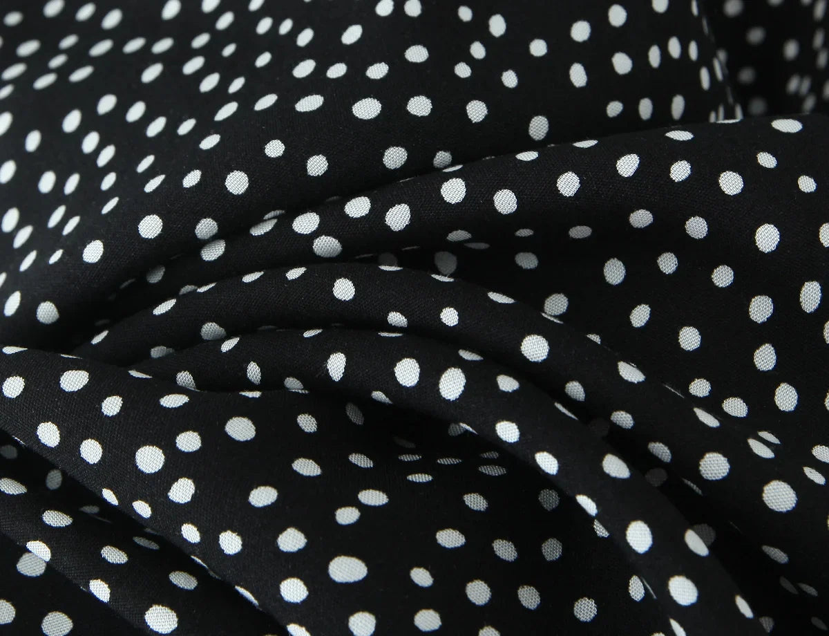 New 2026 Women Short Sleeve V Neck Elegant A-line Midi Summer Polka Dot Dresses Holiday Robe