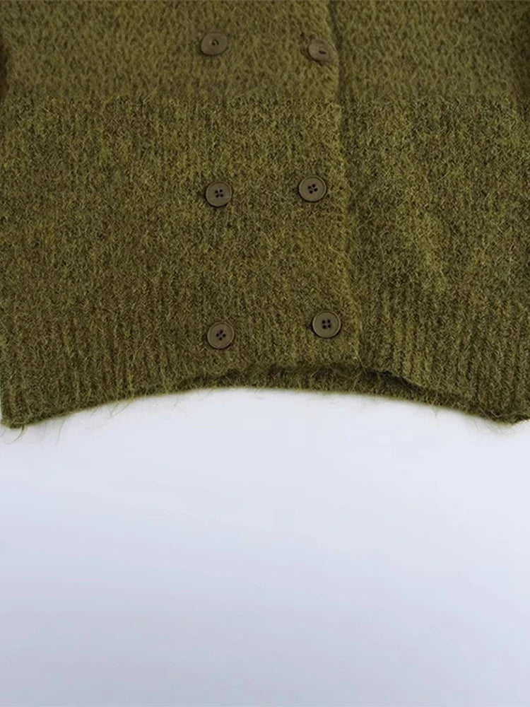 Knitted Solid Color Women's Cardigan Turndown Collar Double Breasted Casual Loose Sweater Fashion Retro Simple Short Sweaters