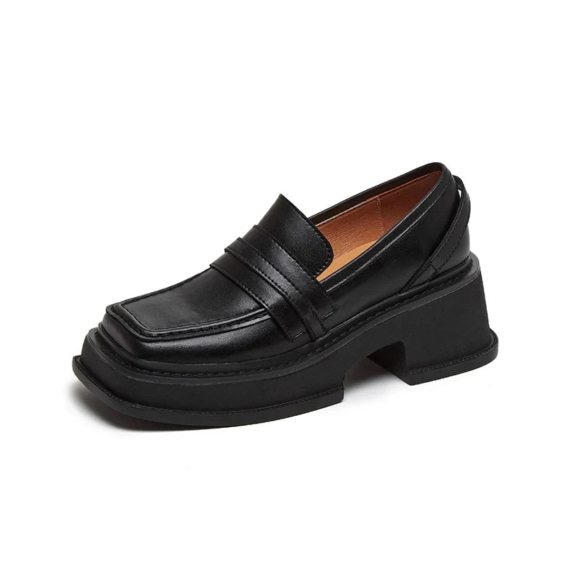 Slip On Loafers 6 CM Med Bottom Creepers Square Toe Platform Casual Shoes Vulcanized Footwear Cow Leather Loafer Shoes