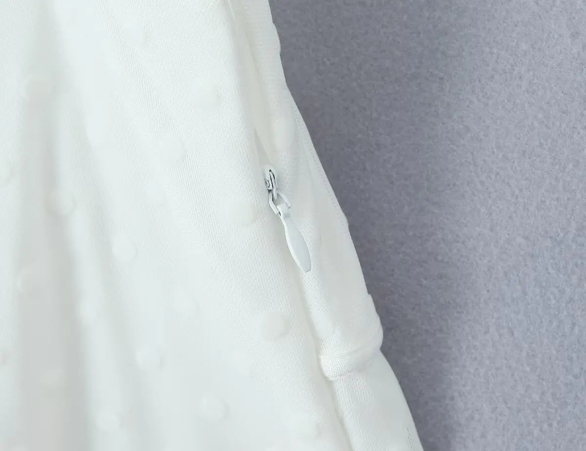 Flocking Dot White Mini Sling Dress For Women Sexy Thin Straps V Neck A-line Summer Mesh Dresses Holiday Short Robe