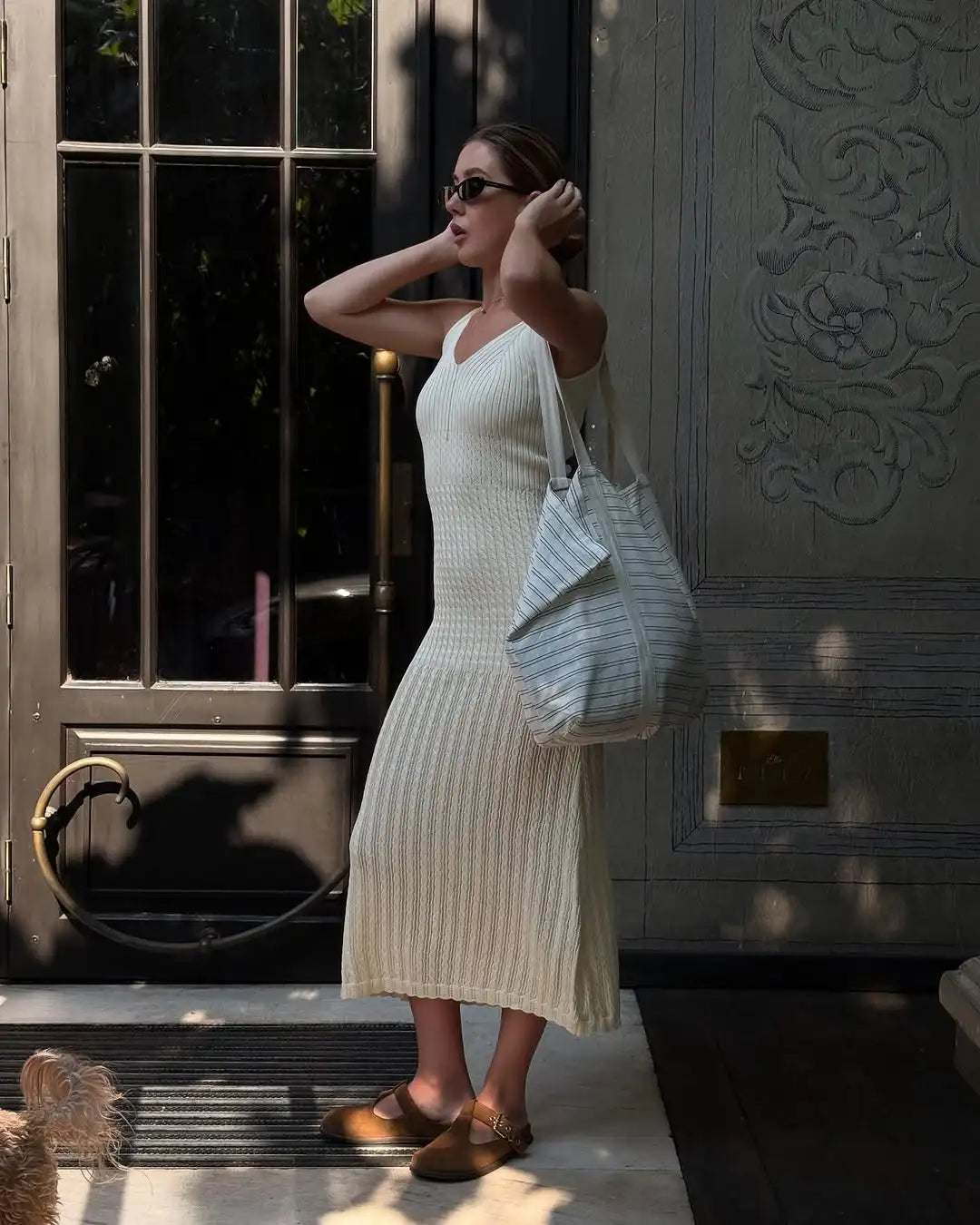 Elegant Solid Knitted Women Long Dress Fashion Sleeveless V Neck Knitting Sling Dresses New Lady Hip Package Slim Vestidos