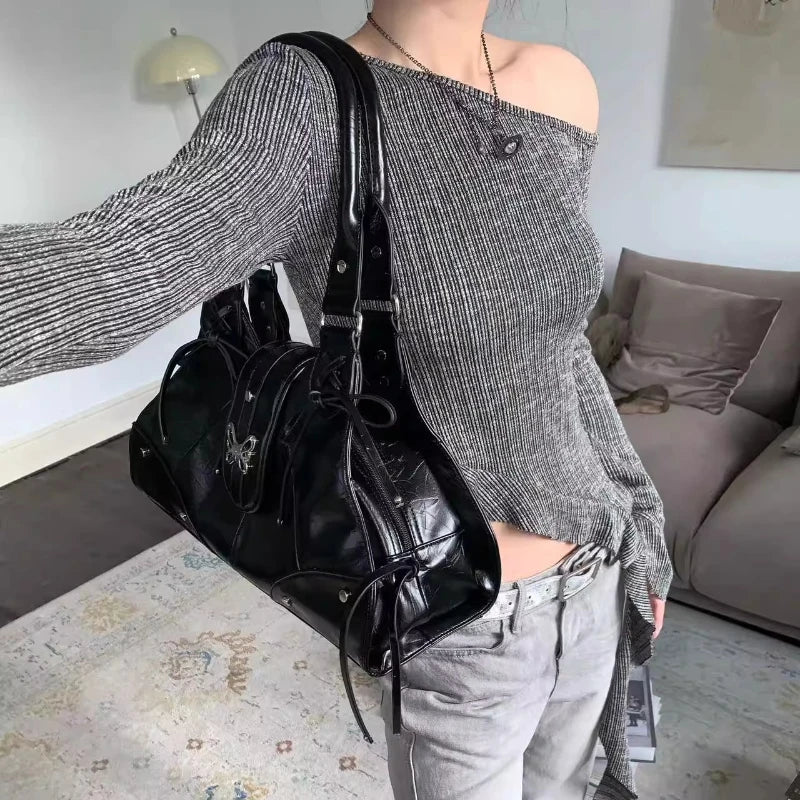 Pu Leather Sweet Cool Y2k Aesthetic Shoulder Bags Office Lady Vintage All Match Underarm Bag New Fashion Casual Women's Handbags