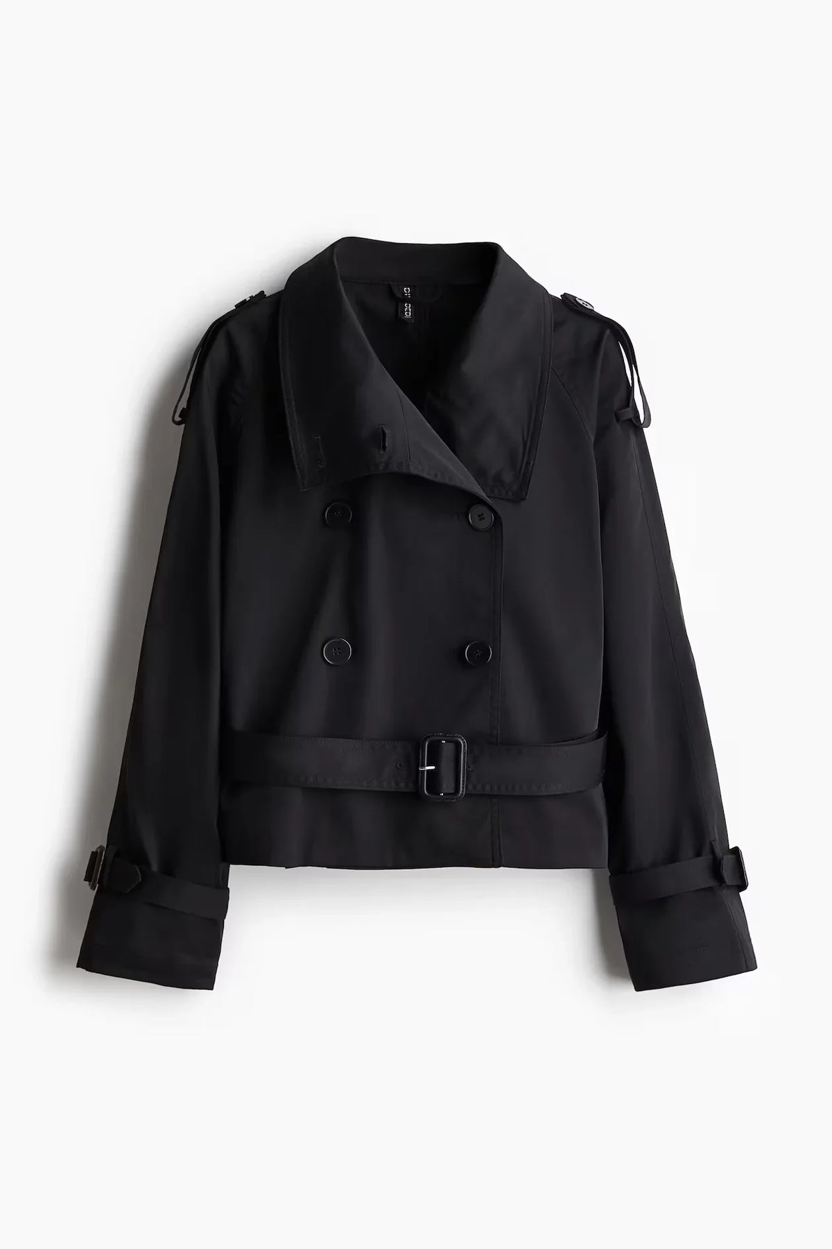 Stand Up Collar Trench Coat Belt Lace Up Double Breasted Short Jacket Retro Waist Cinched Silhouette Slimming Windbreaker Top