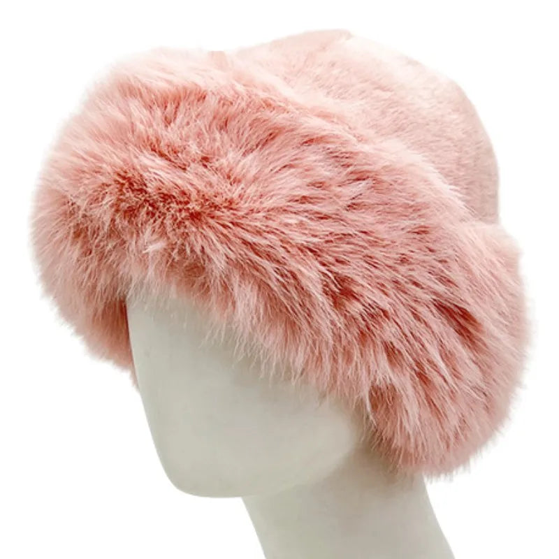Winter Faux Fox Fur Bucket Hats For Women Soft Thickened Plush Fisherman Hat Outdoor Windproof Warm Beanies Caps Ski Panama Cap