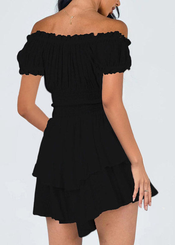 Off-Shoulder Ruffled Smocked Waist Tiered Ruffle Mini Dress