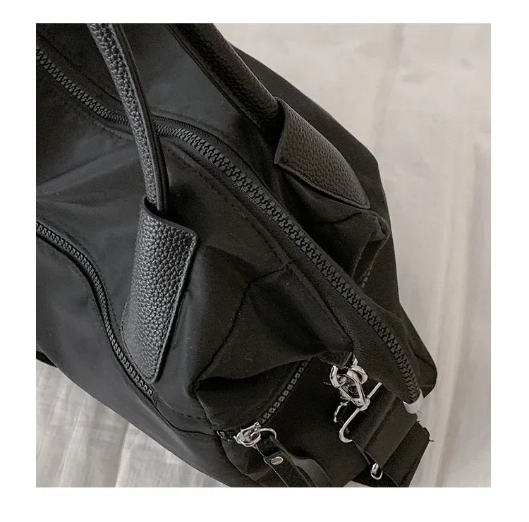 Y2k Aesthetic High-capacity Nylon Casual Tote Bags Women All Match Grunge Solid Handbags Vintage Simple Shoulder Underarm Bag