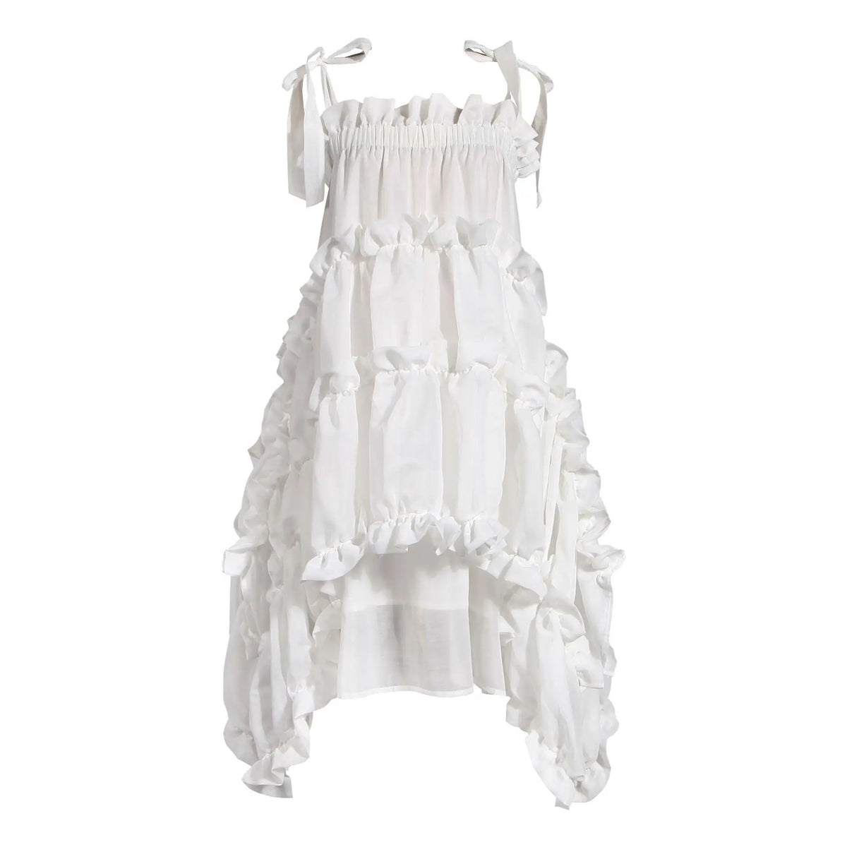 Dark Black Suspender Summer Dress for Women Irregular Ruffles Sweet Fairycore White Dresses Fashion Chic Lady Clothes