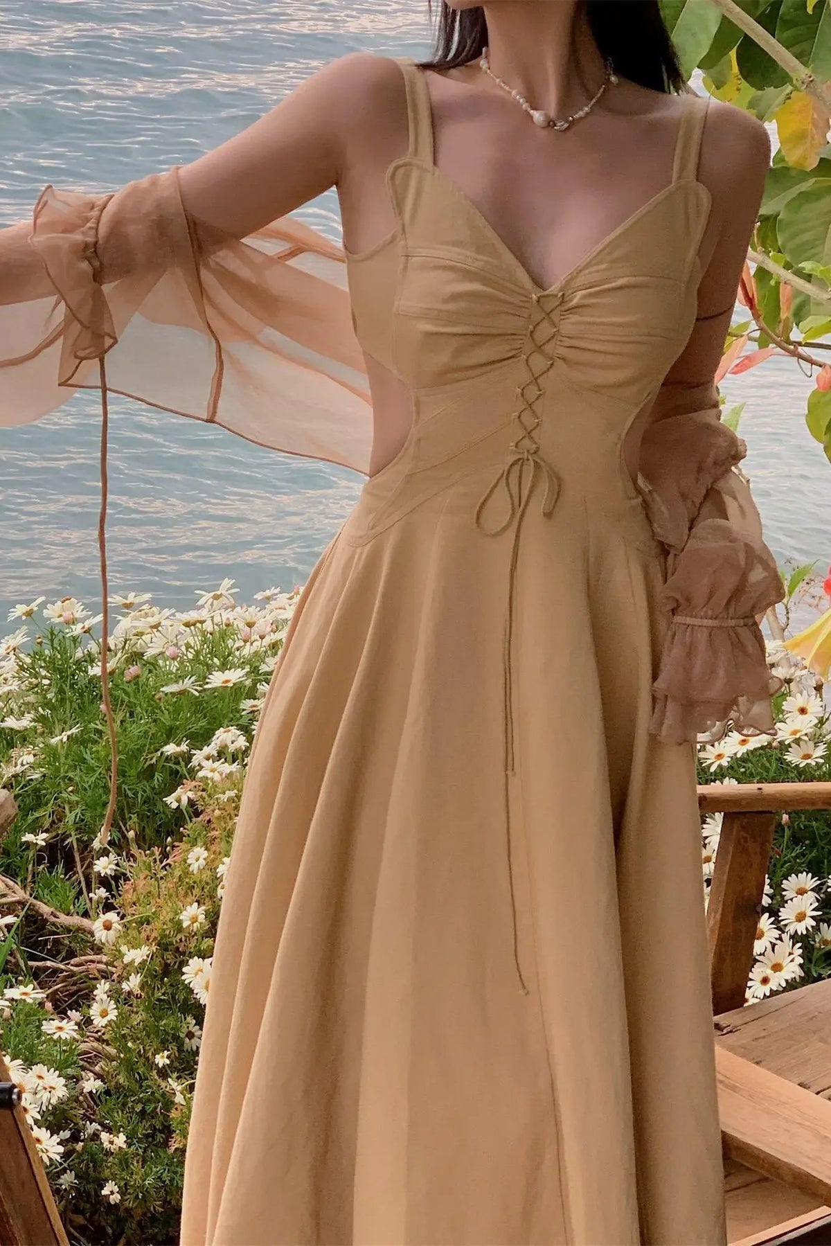 Women A-line Evening Dress Y2k Vintage Sleeveless One Piece Frocks Elegant Hollow Out Lace-up Luxury Long Dresses 2000s Clothes