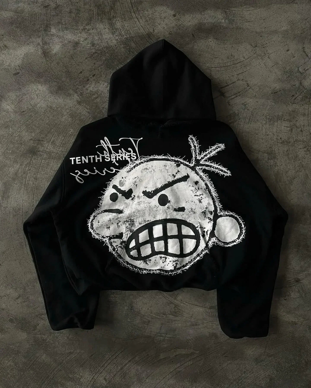 Retro Patch Black Cotton Hoodie