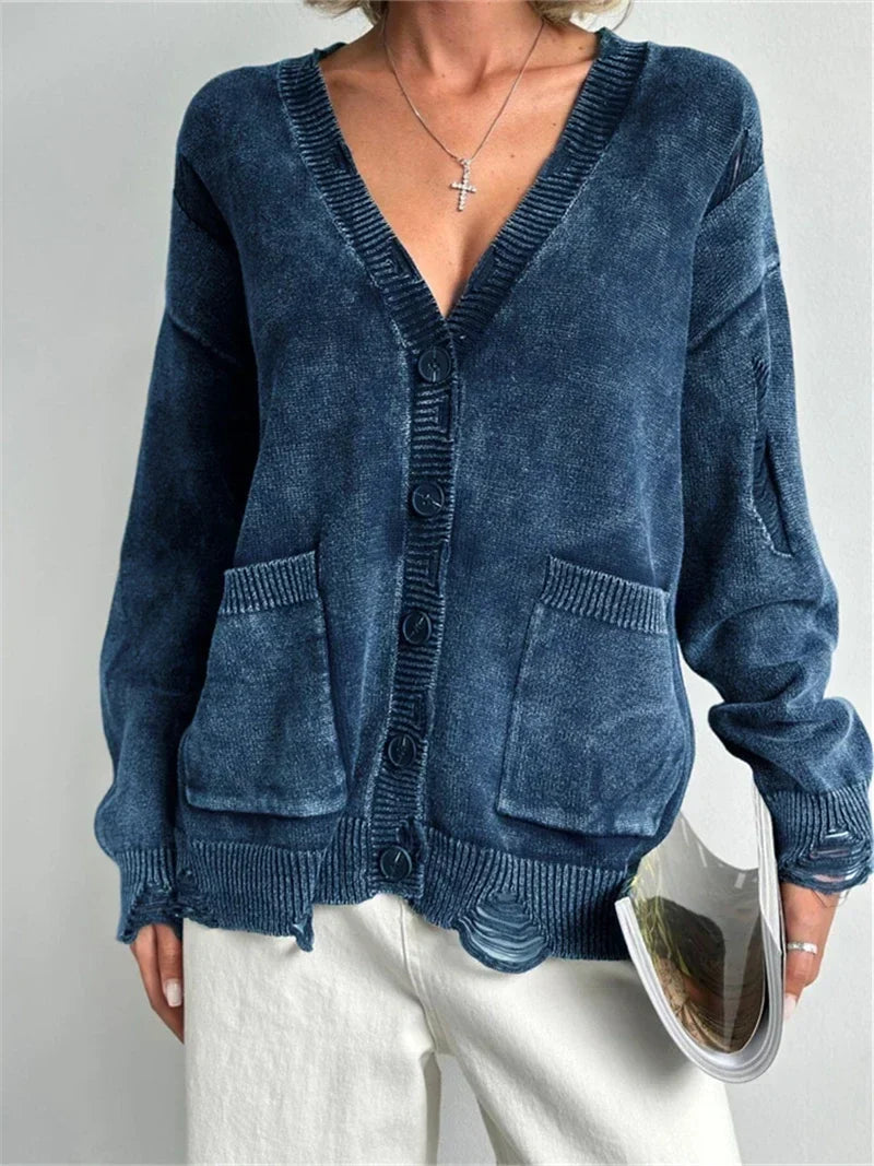 Ragged Button Up Oversized Cardigan